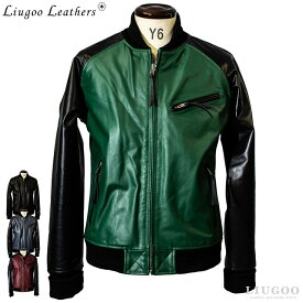 Liugoo Leathers 本革 レザ-バイカースタジャン メンズ リューグーレザーズ SRR01C シングルライダース ライダースジャケット レザージャケット 革ジャン 皮ジャン ダブルライダース 本革ジャケット ブラック 黒 ジャケット アウター