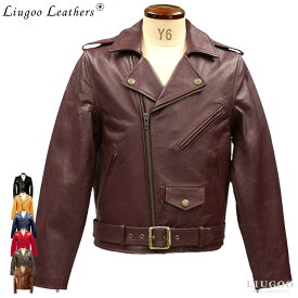 Liugoo Leathers 本革 ダブルライダースジャケット メンズ リューグーレザーズ DRY01A レザージャケット バイカージャケット 革ジャン 皮ジャン ジャンパー ショット ライディング モーターサイクル パンクロック 海外発送可 AP