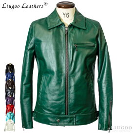 Liugoo Leathers 本革 UK襟付きシングルライダースジャケット メンズ リューグーレザーズ SRY02A シングルライダース ライダースジャケット レザージャケット 革ジャン 皮ジャン ダブルライダース 本革ジャケット ブラック 黒