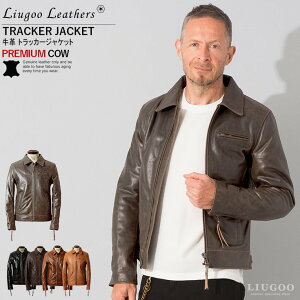 Liugoo Leathers 本革 トラッカージャケット メンズ リューグーレザーズ SRY08A ライダースジャケット レザージャケット 革ジャン 本革ジャケット ブルゾン ジャンパー アウター YKK使用 襟付きシ