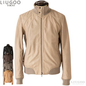 LIUGOO 本革 レザージャージ メンズ リューグー TRK09A レザージャケット ライダースジャケット 革ジャン 皮ジャン トラックジャケット 黒 天然本皮 リアルレザー アウター 海外発送可