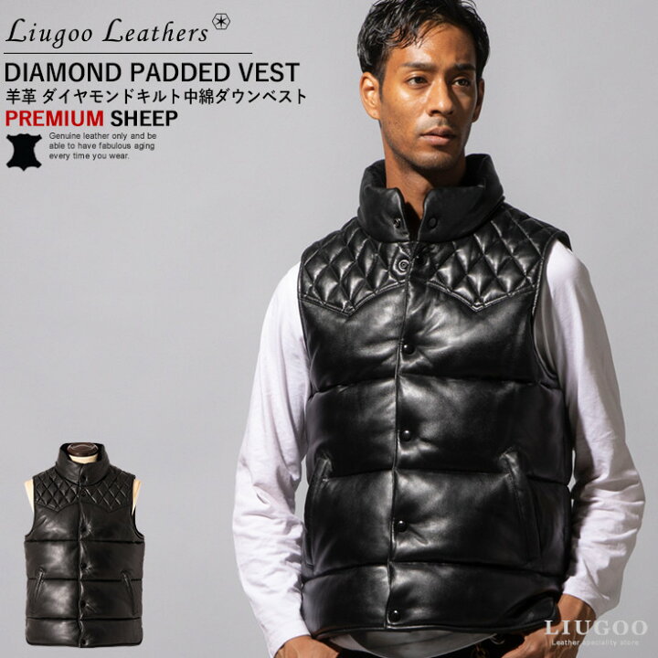 楽天市場】Liugoo Leathers 本革 中綿ダウンベスト メンズ リューグー 