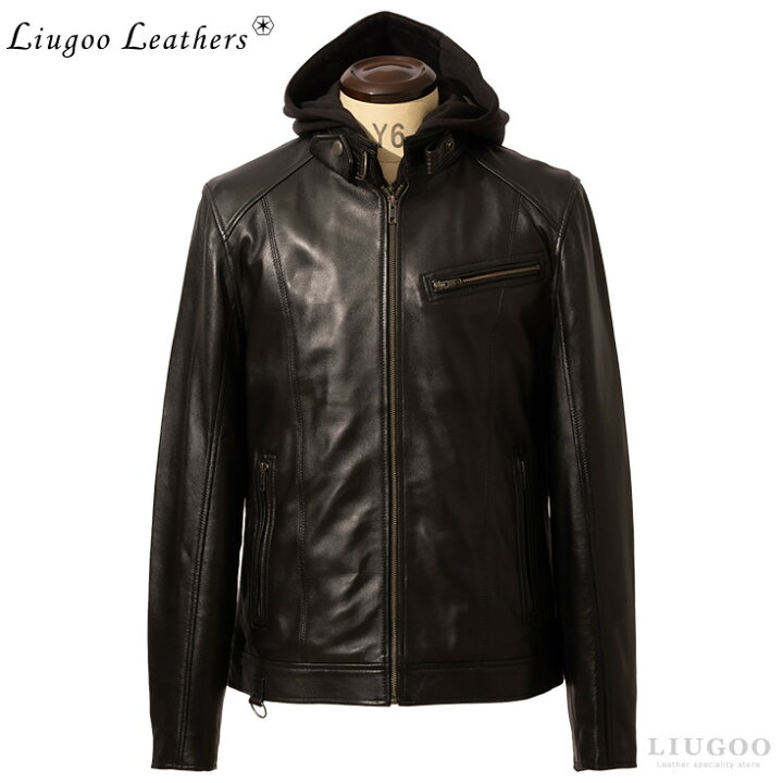 楽天市場】Liugoo Leathers 本革 フード付シングルライダース メンズ 