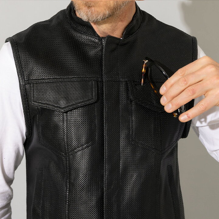 楽天市場】Liugoo Leathers 本革 メッシュレザーバイカーベスト メンズ 