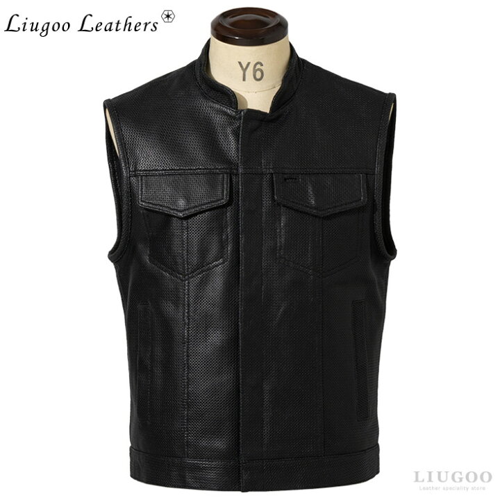 楽天市場】Liugoo Leathers 本革 メッシュレザーバイカーベスト メンズ 