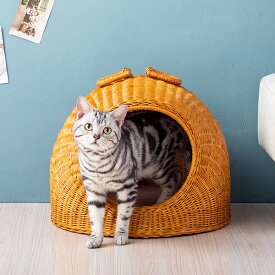 ちぐら キャットハウス 猫 ベッド ドーム型 ペットハウス ラタン 籐製 ペットベッド クッション付き ペット用品