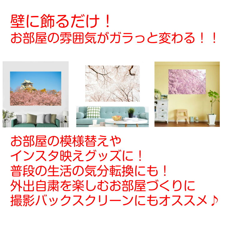 楽天市場 タペストリー 桜 名所 インテリア お花見 壁面 おしゃれ 風景 景色 絶景 大阪城 吉野 大判 大きい 癒し 部屋 飾り付け 季節 プレゼント 背景布 ファブリックポスター 壁 インスタ映え グッズ 小物 布 テレワーク 背景 Zoom 映え ウォールステッカー 雑貨