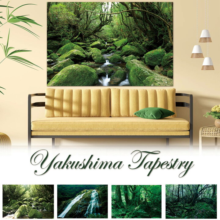 楽天市場 タペストリー 屋久島 世界遺産 自然 木漏れ日 屋久杉 滝 インテリア 壁面 おしゃれ だまし絵 風景 景色 絶景 大判 大きい 癒し 部屋 飾り付け 季節 プレゼント 背景布 ファブリックポスター 壁 インスタ映え Zoom 映え 雑貨 グッズ グリーン 緑 川 渓流
