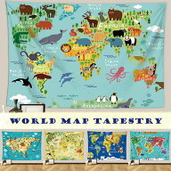 世界地図 タペストリー 動物 アニマル 地図 ワールド キッズ 小学校 小学生 知育 教育 暗記 インテリア …