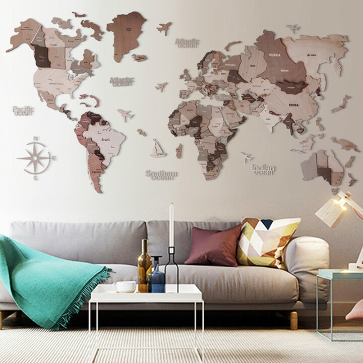 楽天市場】世界地図 150*90CM インテリア おしゃれ 木製 壁掛け  