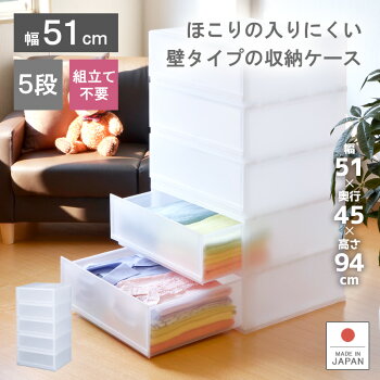 【PLUST(プラスト)FR5105】収納ボックス幅51cm5段衣装ケース収納ケース衣類ケースキャビネット日本製多段引き出しプラスチック製チェストシンプルスッキリ組み合わせリビング押入れ衣替えクローゼットサイズ【送料無料】伸和