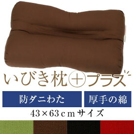 いびき枕プラス 43 × 63 cm サイズ 洗える 綿 わた 綿オックス 無地 防ダニ 防臭 抗菌 通気性 まくら マクラ 枕 日本製 いびき防止 いびき対策
