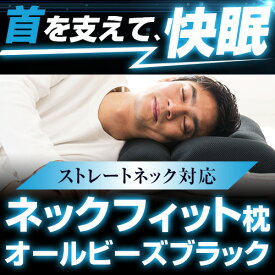 枕 ストレートネック ネックフィット枕 オールビーズ ブラック 43 × 63 cm 男性 洗える 高さ調整 調節 肩こり 首こり 首 痛み 頸椎 安眠 快眠 洗える ギフト 日本製 まくら マクラ