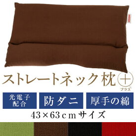 ストレートネック 枕 プラス 43 × 63 cm 肩こり 首こり 矯正 首枕 洗える 高さ調整 日本製 光電子パイプ 防ダニわた 綿オックス無地