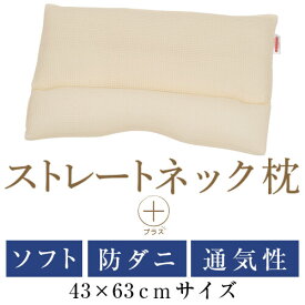 ストレートネック 枕 プラス 43 × 63 cm 肩こり 首こり 矯正 首枕 洗える 日本製 高さ調整 防ダニわた ソフトパイプ コットンラッセル