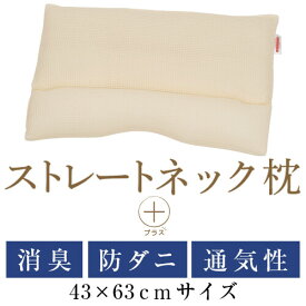 ストレートネック 枕 プラス 43 × 63 cm 肩こり 首こり 矯正 首枕 洗える 日本製 高さ調整 防ダニ 竹炭パイプ コットンラッセル