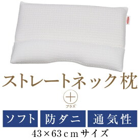 ストレートネック 枕 プラス 43 × 63 cm 肩こり 首こり 矯正 首枕 洗える 日本製 高さ調整 防ダニわた ソフトパイプ 吸湿速乾ダクロンQDラッセル