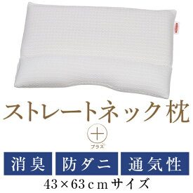 ストレートネック 枕 プラス 43 × 63 cm 肩こり 首こり 矯正 首枕 洗える 高さ調整 日本製 防ダニわた 炭パイプ 吸湿速乾ダクロンQDラッセル