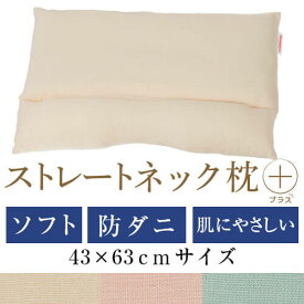 ストレートネック 枕 プラス 43 × 63 cm 肩こり 首こり 矯正 首枕 洗える 高さ調整 日本製 防ダニわた ソフトパイプ ダブルガーゼ