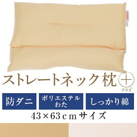 ストレートネック 枕 プラス 43 × 63 cm 肩こり 首こり 矯正 首枕 洗える 日本製 防ダニわた ポリエステルわた 綿ツイル