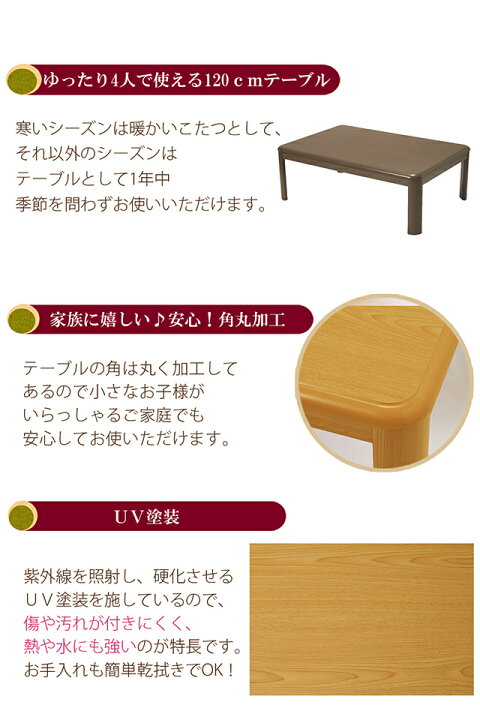楽天市場】オールシーズンこたつテーブル120×80cm テーブル 単体 本体 