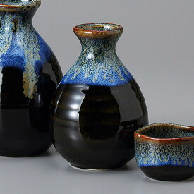美濃焼　黒ブルー金流し六兵（小）徳利 8.2×11.2cm 約220cc