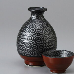 美濃焼 徳利・盃 朱巻天目唐草徳利 8.5×12.5cm 約360cc