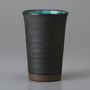 美濃焼 ビール・焼酎・フリーカップ 黒銀彩ブルーゴブレット 7.9×11.8cm 約280cc