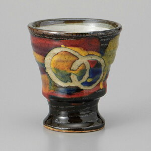 美濃焼 ビール・焼酎・フリーカップ 三彩高台カップ(大) 9.5×10.3cm 約270cc