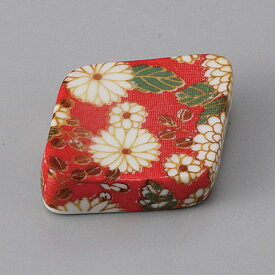 美濃焼 箸置き 丸紋菊　赤ひし型はしおき 5×3.5×1.2cm