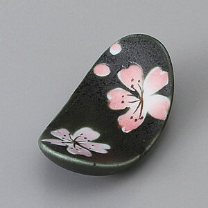 美濃焼 箸置き 古都の桜(黒マット) 箸置 5.1×2.8×1.7cm