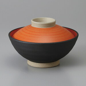 瀬戸焼 飯器・蓋付大茶 黒塗内朱大茶身 14.6×6.7cm