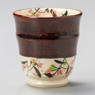 美濃焼 アメ釉草花湯呑 8×8.4cm 235cc 長湯呑