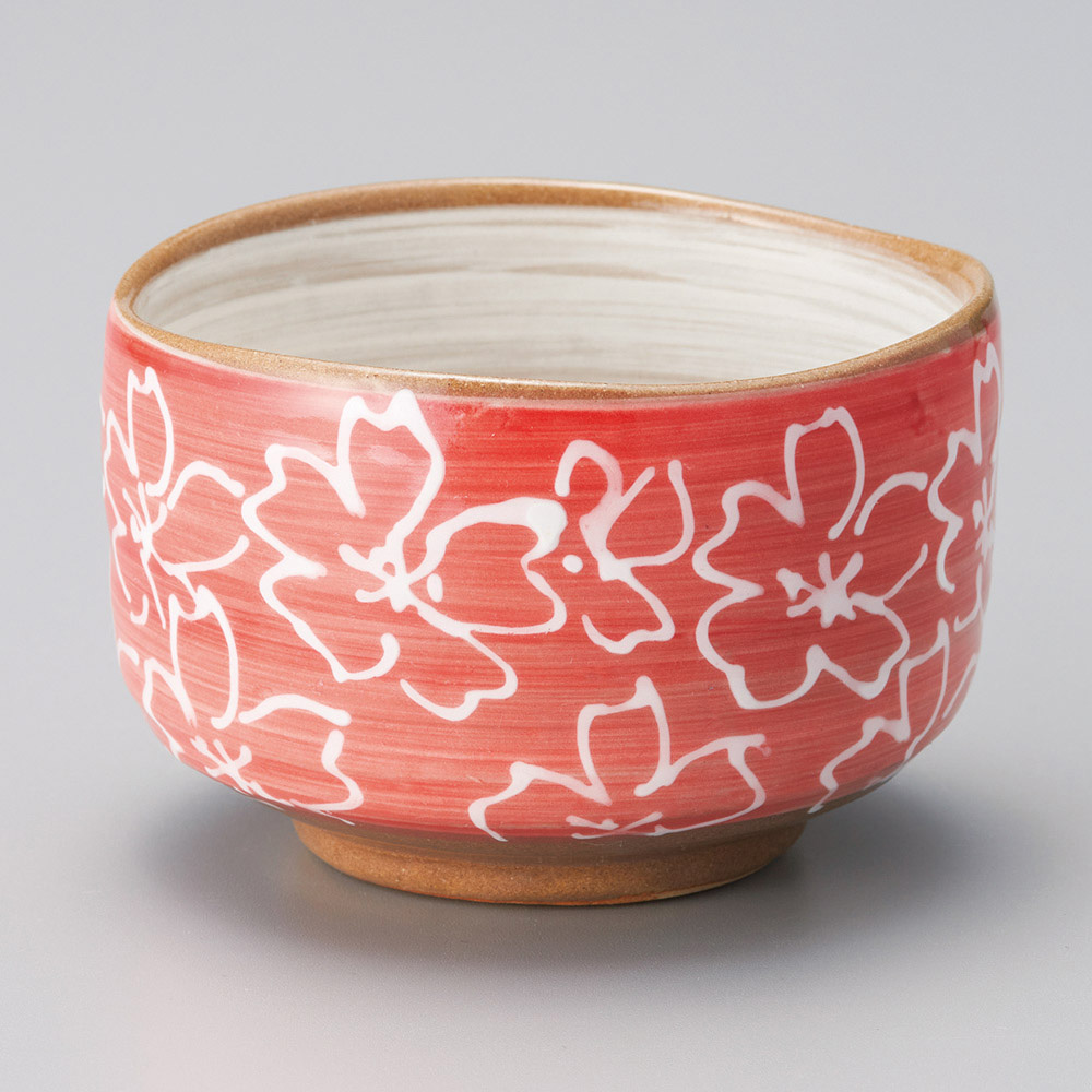 品質満点！ 美濃焼 抹茶碗 舞桜 赤抹茶碗 11.8×7.7cm