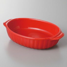 美濃焼 赤手付きグラタン皿 18.5×11.3×4cm　耐熱食器