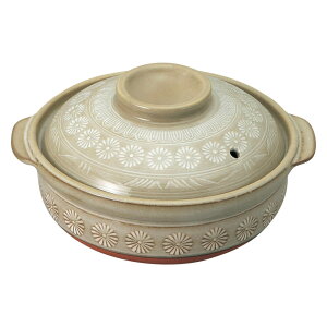 四日市萬古焼土鍋 銀峯花三島6号鍋 20.5×18.5×11cm