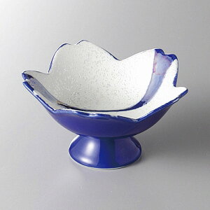 有田焼 流水ラスター桜型高台鉢(ルリ)