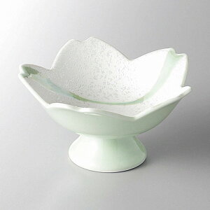 有田焼 流水ラスター桜型高台鉢(緑)