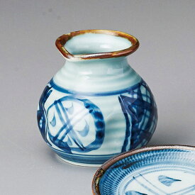 美濃焼　古染間取丸紋1合そば徳利　8×7.8cm 210cc