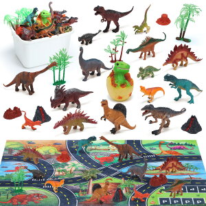 【限定30%OFFクーポン】恐竜フィギュア リアル模型 28点セット 大型プレイマット 19種類 恐竜 ヘリコプター 化石 収納ボックス付き 恐竜 樹木 火山 子供向け 誕生日 プレゼント 入園お祝い CS999