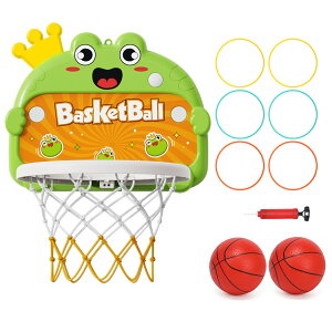 バスケットゴール 子供のおもちゃ 2in1遊び方 ドア掛け 壁掛け バスケットボール おもちゃ 輪投げゲーム粘着フック 吸盤付き 室内 屋外兼用 多場面使用 折り畳み式 収納便利 プレゼント 蛙/