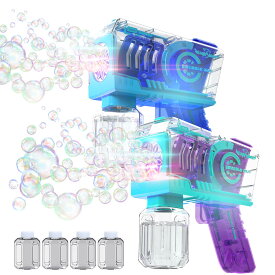 【スーパーセール限定】シャボン玉 電動 おもちゃ バブルガン 2個セット 電動シャボン玉 LEDライト 予備ボトル4瓶 10泡穴 長距離発射 液漏れ防止 握りやすい 強力モーター 外遊び キャンプ ピクニック 誕生日 結婚式 夏祭り 誕生日プレゼント 女の子 男の子