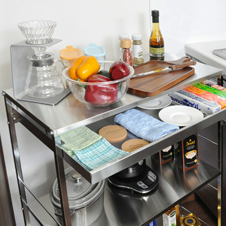 楽天市場】キッチンワゴン ステンレス作業台ワゴン引き出し付 幅73.5cm  