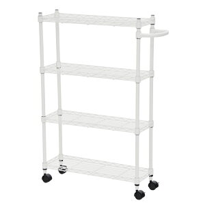 スチールワゴン 4段 スリムタイプ ホワイト 幅60cm ( 送料無料 キッチン収納 収納 メッシュ ラック 収納ラック キャスター キッチン 隙間収納 収納ワゴン カゴ 白 おしゃれ )