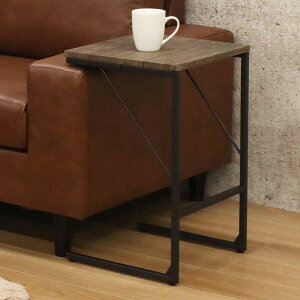 サイドテーブル 高さ55cm 木目調 スチールフレーム ( ナイトテーブル ソファ ベッド サイド コの字型 古材風 かっこいい おしゃれ アイアン風 ビンテージ調 インダストリアル調 )