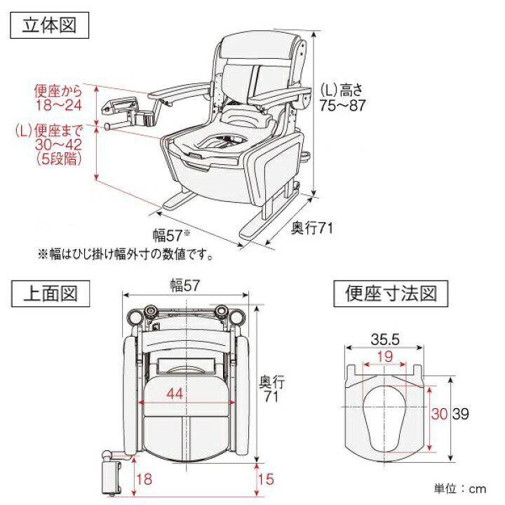 楽天市場】ポータブルトイレ Lタイプ はねあげ 暖房便座 温水シャワー 