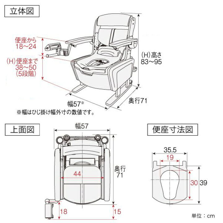 楽天市場】ポータブルトイレ Hタイプ はねあげ 暖房便座 温水シャワー 