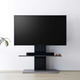 壁寄せ テレビスタンド モルタル調台座 65V対応 Pilast 幅100cm （ TV台 TVスタンド 壁よせ テレビボード VESA 棚 完成品 壁寄せテレビ台 TVボード 壁面 収納 家具 ブラック 木目調 ）