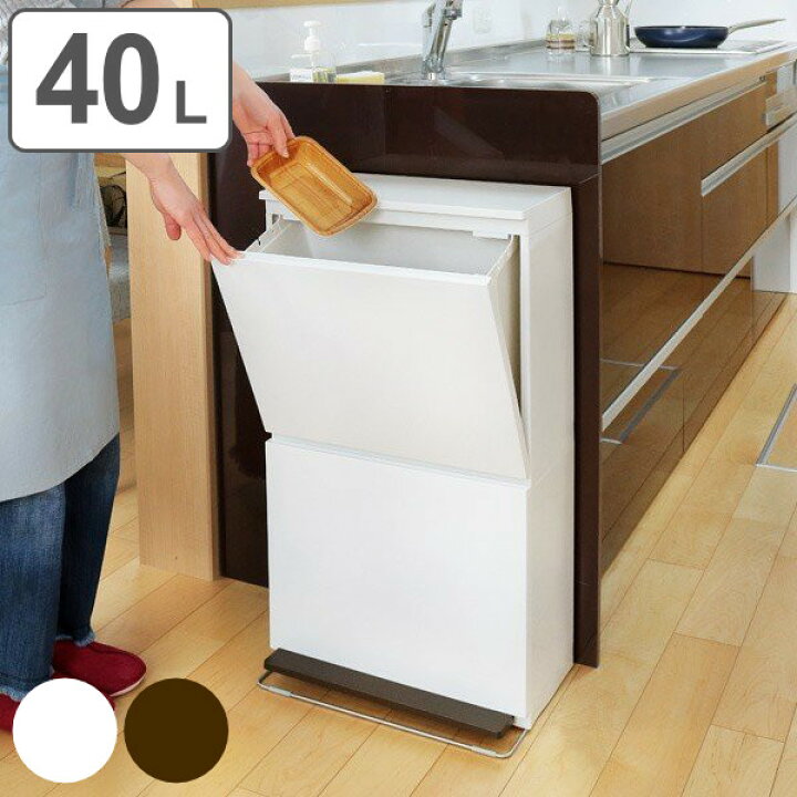 楽天市場 ゴミ箱 分別 2段 薄型 ワイド 40l 縦型 分別ゴミ箱 ベーシックカラー 送料無料 キッチン 分別 ごみ箱 ふた付き スリム ペダル フタ付き 袋 見えない 40リットル ダストボックス フラップ式 リビングート 楽天市場店