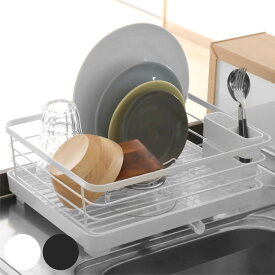 水切りラック ポゼ 水が流れるトレー付水切り ワイド Wコーティング （ 水切りカゴ 水切りかご 水切りバスケット ディッシュラック シンクサイド 排水栓付き 止水栓付き カトラリーポケット付き 防サビ加工 抗菌加工 キッチン収納 ）